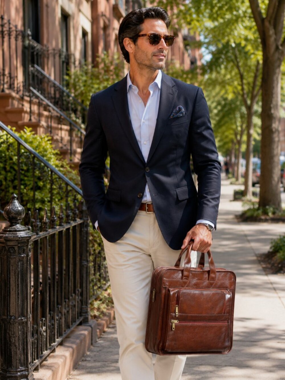 Vintage Full-Grain Leather Executive Briefcase – Rich Brown – Fits Laptop – Time
